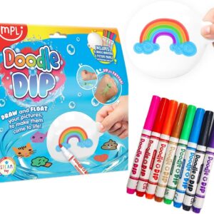 Doodle N Dip from Zimpli Kids, Draw and Float Your Pictures and Add Them as Temporary Tattoos, 8 x Magic Markers & Picture Paddle, Magical Water Colouring Painting Pens, Creative Toy for Children