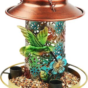 ELISHAN Solar Bird Feeder for Outdoors Hanging, Metal Wild Bird Feeder, Solar Garden Lantern, Garden Ornament, Gift Ideas for Bird Lovers, Heavy Duty Weather Resistance Birdfeeders