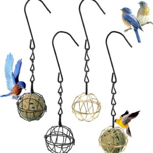 Fat Ball Bird Feeder with Hooks, 4Pcs Balls Suet Feeders, Small Metal Hanging Bird Feeder for Outdoor Garden Wildlife Birds Finch Sparrow