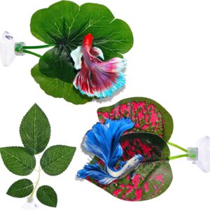 Fish Tank Plants, Betta Bed Leaf Hammock Aquarium Plants Lightweight Resting Spot for Betta Fish Spawning Leaf Simulation Leaves With Suction Cup Fish Tank Decorations Accessories (3PCS)