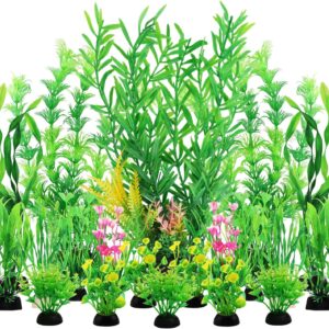 Fish Tank Plants, QUOZUO 20pcs Aquarium Decor Green Plants Artificial Aquarium Decorations Plant, Fish Tank Accessories for Household and Office Aquarium Simulation, Small to Large