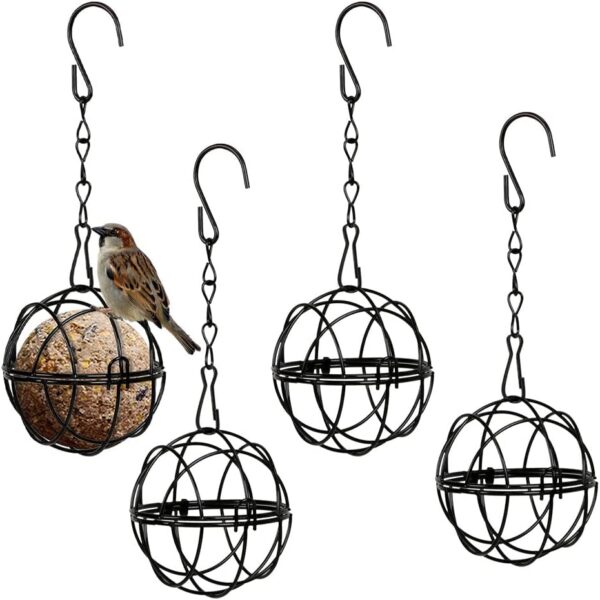 Furado Fat Ball Feeder, 4Pcs Small Hanging Fat Ball Bird Feeder Holder, Hanging Metal Small Bird Feeder for Feeding Outdoor Garden Wildlife Birds, Bird Feeders Hanging Station for Small Wildlife Birds