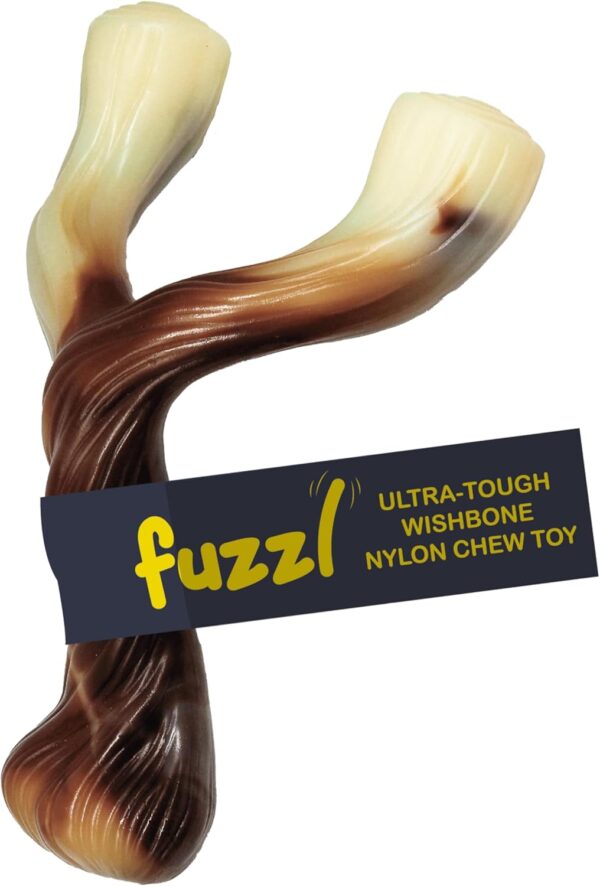 Fuzzl Ultra Tough Nylon Dog Chew Toy - Beef Flavour Wishbone Tough Dog Toys for Extreme Chewers Dog Bone Long Lasting Dog Chew Toys for Aggressive Chewers Strong Dog Toy Dogs Durable Puppy Toys