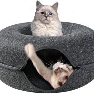 GNCLOUD Cat Caves 60cm Large Cat Tunnel Cave Cat Beds Felt Tunnel Interactive Cat Bed, Zipper Design Cat Tunnel Bed for Fun Cat Toy Hiding Tent Cats Kittens Pets Cat House for Winter