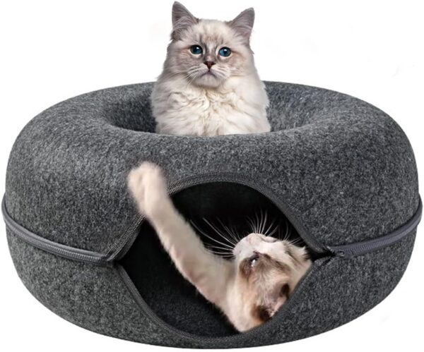 GNCLOUD Cat Caves 60cm Large Cat Tunnel Cave Cat Beds Felt Tunnel Interactive Cat Bed, Zipper Design Cat Tunnel Bed for Fun Cat Toy Hiding Tent Cats Kittens Pets Cat House for Winter