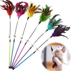 GingerUPer Cat Toy Feather Cat Toy Feather Wand Cat Pet Toy Wire Chaser Wand Teaser Feather With Bell,Cat Toys for Indoor Cats Kitten Interactive Training (6 Pack)