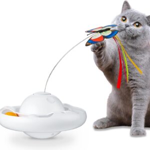 Gmiigu Cat Toy Self-Employment Interactive Electric Intelligence with 2 Butterflies and 2 Balls, 3-Speed Cat Toy Tumbler for Adults Cats, Kittens, White (Without Battery)