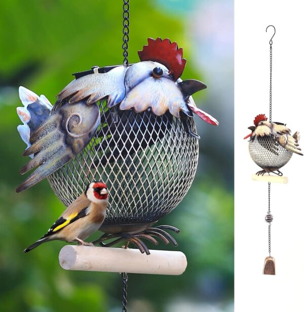 HSHD Solar Bird Feeders Squirrel-Proof for Outside,Cute Animal Shaped Birdfeeders,Bird feeder Gifts for Bird Lovers (Rooster Shaped)