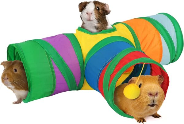 HYLYUN Guinea Pig Tunnels & Tubes Collapsible, 3 Way Tunnels Hides Toys, Portable Small Animal Hideout Hideaway Pet Toys Tunnel for Guinea Pig Chinchilla Ferret Hamster Rat