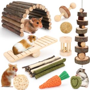 Hamster Toys Guinea Pig Toys Hamster Wheel Hamster Cage Accessories Small Animal Molar Chew Toys for Chinchillas,Gerbils,Mice,Rats,Mouse,Rabbit,Bunny Hideout Seesaw