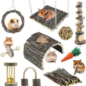 Hamster Toys Rat Toys Chinchilla Toys Hamster Chew Toys Cage Accessories Apple Wood Sticks Ladder Bell Roller for Gerbil Guinea Pigs and Other Small Animal