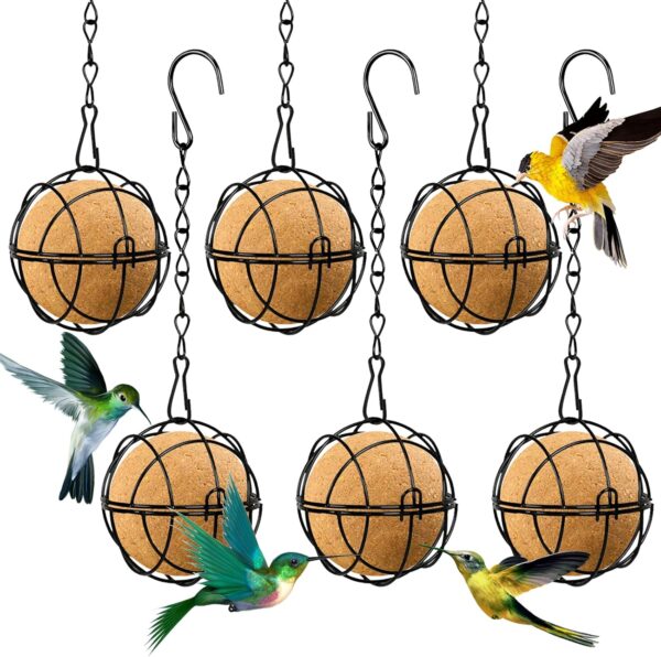 Hanging Bird Feeders With Metal Hooks, Set Of 6 Fat Ball Feeders Hanging Bird Feeder, Metal Fat Ball Bird Holder With 6 s-Shaped Hooks For Outdoor Garden Wildlife Birds, Black