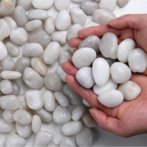 Hisredsun 2.1 lb White Decorative Stones,Natural Polished Pebbles for Plant Pots,River Rocks for Landscaping, Vase Fillers,Succulents,Aquarium and Garden Decoration