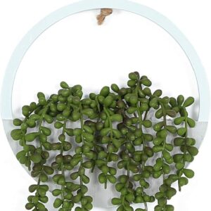 Hobyhoon Hanging Plant Artificial Succulents Fake String of Pearls Plants 12.2'' in Wooden Pot for Indoor Outdoor Wall Decor (1PCS)