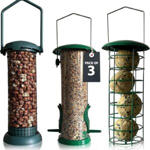 Home-Ed Hanging Bird Feeders for Small Birds Pack of 3 - Wild Bird Seed Feeder - Multiple Size Feeders, Premium Quality & Sleek Design - Bird Feeder Station