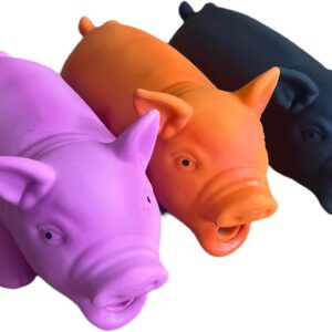 HowseHold Squeaky Pig Dog Toys Grunting Oinking Squeaky Latex Pig 8" [Pack of 3] Pink Pig, Orange Pig, Black Pig (3 Pigs)