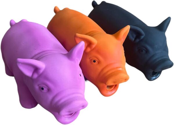 HowseHold Squeaky Pig Dog Toys Grunting Oinking Squeaky Latex Pig 8" [Pack of 3] Pink Pig, Orange Pig, Black Pig (3 Pigs)