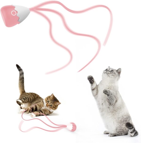 Interactive Cat Toys for Indoor Cats, Automatic Irregular Moving Cat Toy with Lifelike Prey's Tail Silicone Tail, 2 in 1 Rechargeable Exercise Cat Wand Toy for Cats Adult (GJWB) (Pink)