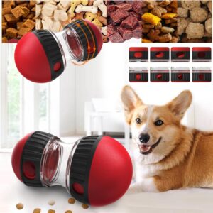 Interactive Treat Dispenser Dog Toy, Dog Treat Dispensing Puppy Toys, Rolling Dog Treat Dispenser Slow Feeder, Reduce Boredom Improve IQ, for Small Medium Large Dogs (Red)