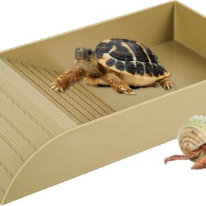 JETHMA Tortoise Water Dish, Tortoise Bath Dish, Anti Slip Reptile Pool Bowl with Ramp, Reptile Feeding Box Dish, Tortoise Water Bowl For Basking Feeding Bathing (Brown)