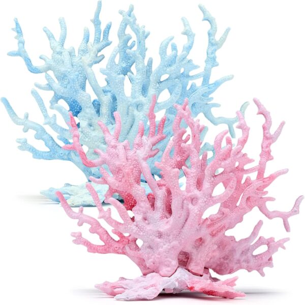 JJYHEHOT Aquarium Coral Decoration 2 Pcs Artificial Simulation Coral Reef Resin Underwater Marine Plants Ornament for Fish Tank Landscaping (Pink, Blue)