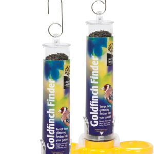 Jacobi Jayne® Pre-filled Niger Bird Feeders for Garden Birds Goldfinch Finder Pack of Two - Hanging Bird Feeders For Small Birds. Niger Bird Feeder Hanging Wire Included, Yellow