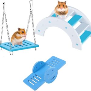 KAIAIWLUO Hamster Play Toys,3 PCS Climb and Play Toy Rainbow Bridge & Seesaw & Swing Hamster Chew Toys DIY Lovely Hamster Cage Accessories Exercise Fitness Toys for Hamster for Small Pets