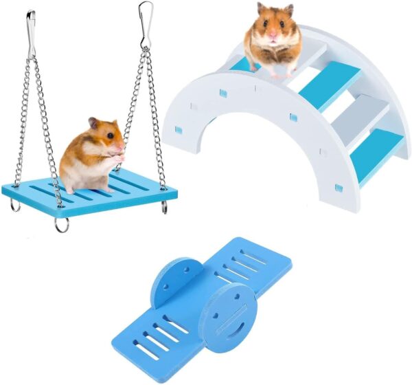 KAIAIWLUO Hamster Play Toys,3 PCS Climb and Play Toy Rainbow Bridge & Seesaw & Swing Hamster Chew Toys DIY Lovely Hamster Cage Accessories Exercise Fitness Toys for Hamster for Small Pets