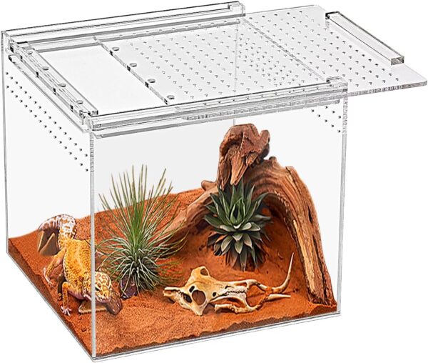 KAKOOTI Reptile Terrarium,6.8"*6.8"*6" Reptile Breeding Box, Magnetic Acrylic Enclosure，for Tarantula，Hermit Crab，Jumping Spider，Iguana，Leopard Gecko，Bearded Dragon, Insect, Mantis, Scorpions.