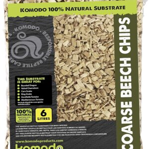 Komodo Coarse Beech Chips, Substrate for Reptiles, Natural Substrate, Reptile Substrate, Beech Chips, Coarse, 6 Litre, may vary