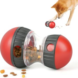 LACCEN Dog Interactive Toys, Adjustable Dog Treat Dispenser Ball, Rolling Puppy Toy, Dog Puzzles Feeder, Slow Feeding for Small Medium Large Breed Pets (Black+Red)