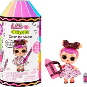 L.O.L. Surprise Loves CRAYOLA - Colour Me Studio with Collectible Tot - Over 30 Surprises including Doll, Paper Dresses and 4 Crayons -Art Studio Playset in Crayon Capsule Packaging -For Kids Ages 3+