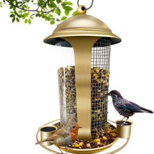 MLEPXBO Bird Feeders, Hanging Bird Feeder for Outside, 2 in 1 Metal Bird Feeder with Three Water Cups, 3.6 lb Large Capacity Seed Bird Feeders for Small Birds