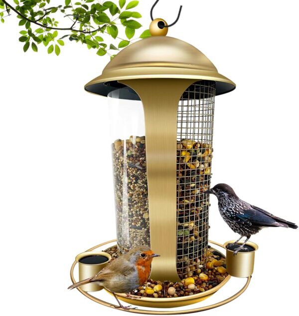 MLEPXBO Bird Feeders, Hanging Bird Feeder for Outside, 2 in 1 Metal Bird Feeder with Three Water Cups, 3.6 lb Large Capacity Seed Bird Feeders for Small Birds