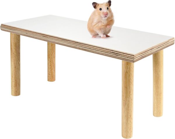 Mardili Wooden Small Animals Stand Platform,Waterproof Surface with Pillars,Natural Toys Cage Accessories for Hamster Squirrel Gerbil Chinchilla Parrot and Pet Bird