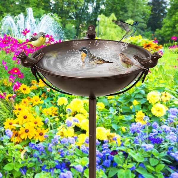 MeyRolizn Outdoor Bird Bath Garden BirdBath Feeder with Metal Stake, 58In Freestanding Birdbaths Bowl with 3 Bird Statues, Birdbath & Birdfeeder Garden Yard Lawn Decor (Brown)