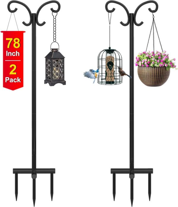 Mutool 78in/198cm Adjustable Shepherds Hooks for Outdoor, 2 Pack Heavy Duty Bird Feeder Pole, Shepherds Crook Garden Hooks for Lantern Birdfeeder Garden Lights Hanging Plants Solar Light, Black