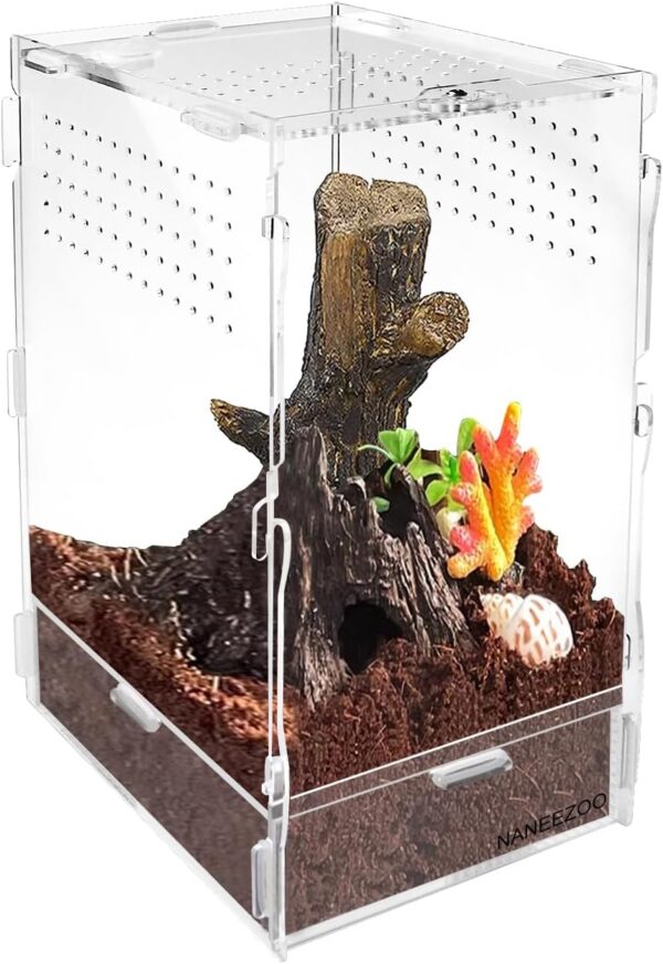 NANEEZOO Micro Habitat Terrariums with Locking Latch, 8x6x12 Inches Acrylic Reptile Tank with Water-tight Base, Arboreal Enclosure for Tarantula Jumping Spiders Small Tree Dwelling Reptiles (Arboreal)