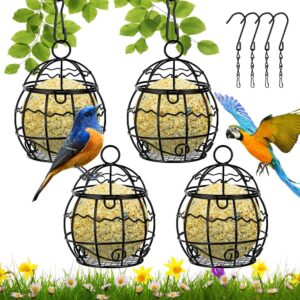 OFFCUP Fat Ball Bird Feeder, 4pcs Metal Fat Ball Bird Holder, Hanging Bird Feeder Holder Spherical with 4 S-shaped hooks for Outdoor Garden Wildlife Birds Finch Sparrow Robin (Black)