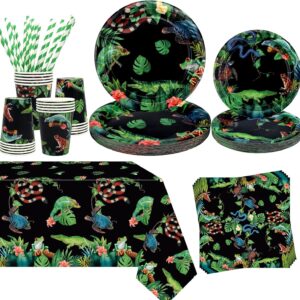 Obussgar Reptile Birthday Party Decorations - Reptile Party Supplies including Plates, Cups, Napkins, Straws, Tablecloths - Serves 20