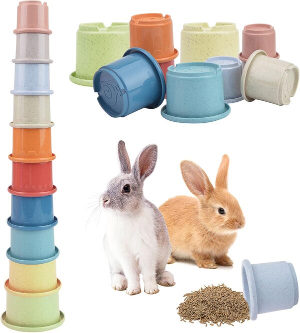 OdiuK 10 PCS Stacking Cups for Rabbits, Multicolored Stacking Cups Toy Bpa-Free Safe Plastic Pet Toys, Small Animals Bunny Foraging Rabbit Toys for Rabbits Hiding Food and Playtime Fun(Various Sizes)