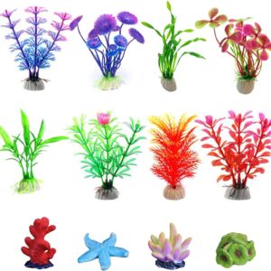 OrgMemory Artificial Aquarium Plants, 12pcs, 4.7in/12cm, Aquarium Simulation Plants, Fish Tank Decorations, Plastic Aquariums Plants for Household and Office