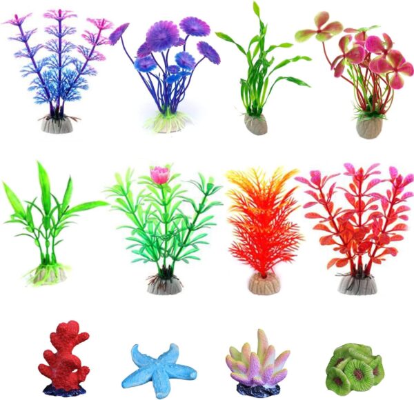 OrgMemory Artificial Aquarium Plants, 12pcs, 4.7in/12cm, Aquarium Simulation Plants, Fish Tank Decorations, Plastic Aquariums Plants for Household and Office