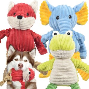 Ousiya 3-PACK Squeaky Dog Toys, Assortment Stuffed Plush Animal Dog Toys Soft Dog Toys Value Bundle for Small Medium Large Dogs