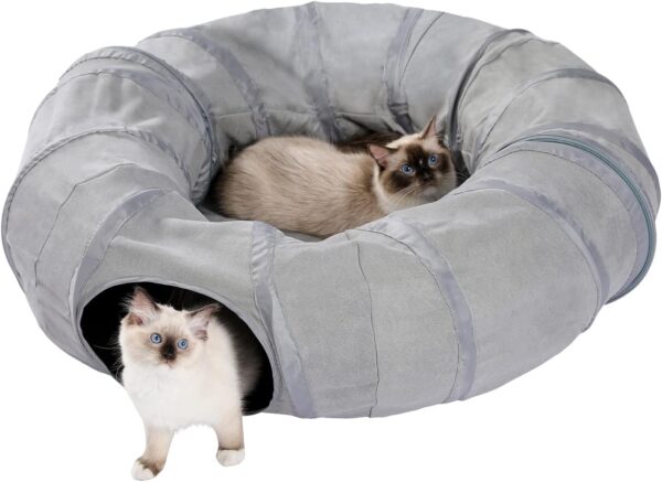 PAWZ Road Cat Tunnel Bed with Central Mat and Peek Hole Cat Bed with Cat Toy Hanging Balls -Tunnel Bed