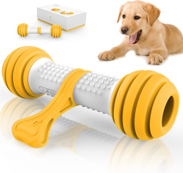 PETGEEK Interactive Dog Bone Toy, Automatic Dog Chase Toy, Electronic Dog Toys for Medium/Large Dog Boredom USB Rechargeable Safe Material PC & TPU，Yellow Color