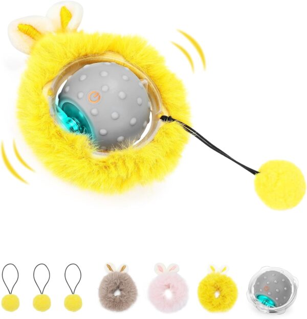 PETTOM Interactive Cat Toys Ball, USB Rechargeable Automatic Cat Toys for Indoor Cats Adult Kitten, Irregular Moving Cat Toy with LED Light &Bird Sound Music, Multiple Modes and Accessories