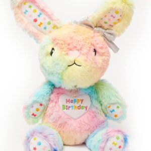 Pet London Happy Birthday Bunny Squeaky Dog Toy - Celebrate your dog’s Bday – Dogs Rainbow Plush Birthday Gift. Super Soft Toy Rabbit for Dogs, Cats, Puppy