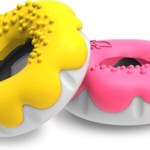 PetBuds Indestructible Dog Toys - Interactive Dog Toys For Boredom - Doughnut Shape Treat Dispenser Dog Toy and Chew Toys For Dogs - 2 in 1 Dog Treat Toy and Dog Chew Toys. (Pink & Yellow, Doughnut)