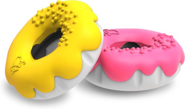 PetBuds Indestructible Dog Toys - Interactive Dog Toys For Boredom - Doughnut Shape Treat Dispenser Dog Toy and Chew Toys For Dogs - 2 in 1 Dog Treat Toy and Dog Chew Toys. (Pink & Yellow, Doughnut)